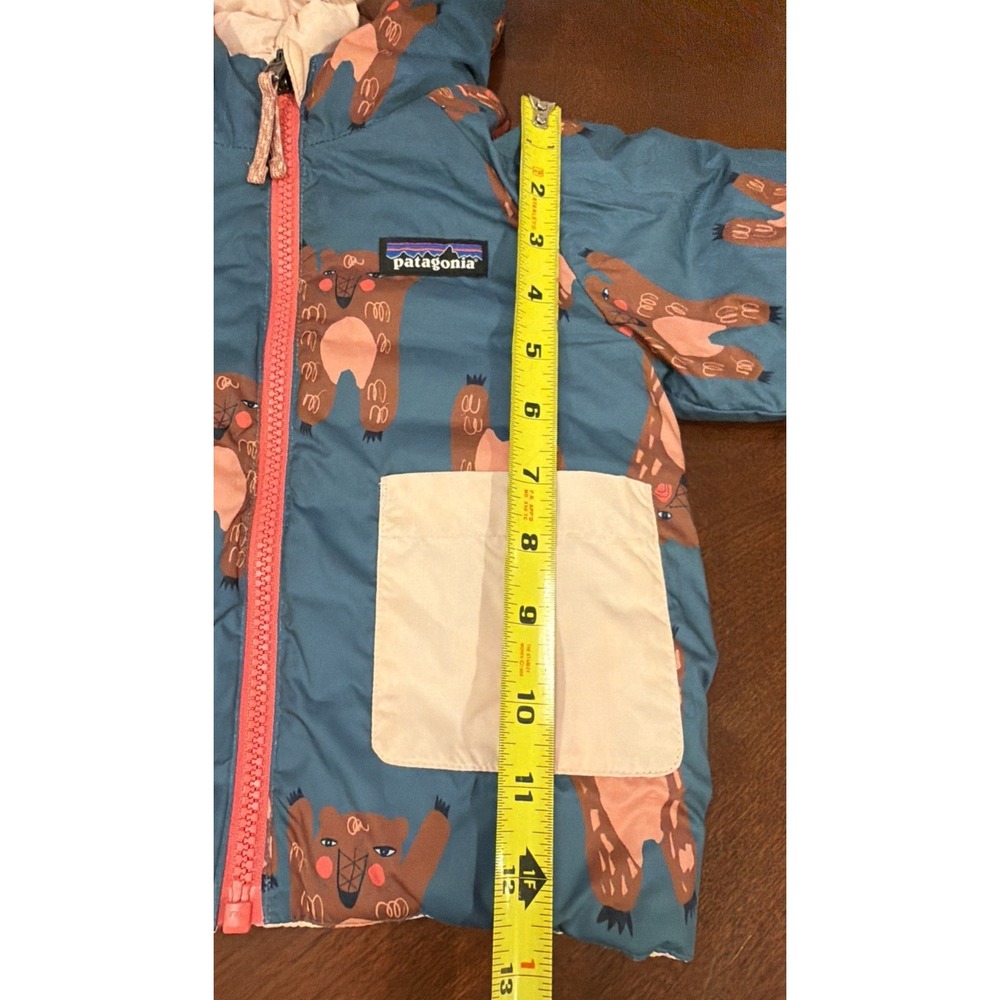 Patagonia Reversible Down Bear Print Pink Sweater Hoody Size 12-18 Months - Picture 5 of 5